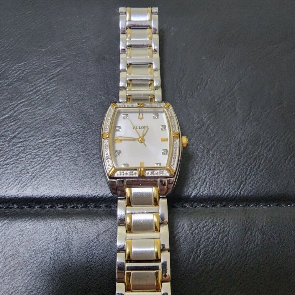 Bulova womens watch diamond 14k gold two tone stainless steel water resistant